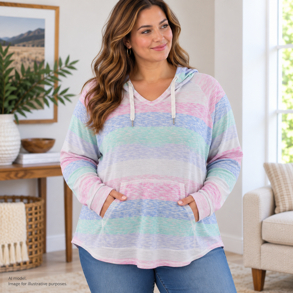 Koolaburra by UGG Hoodie Womens XL Stripe Lightweight Pullover Kangaroo Pocket
